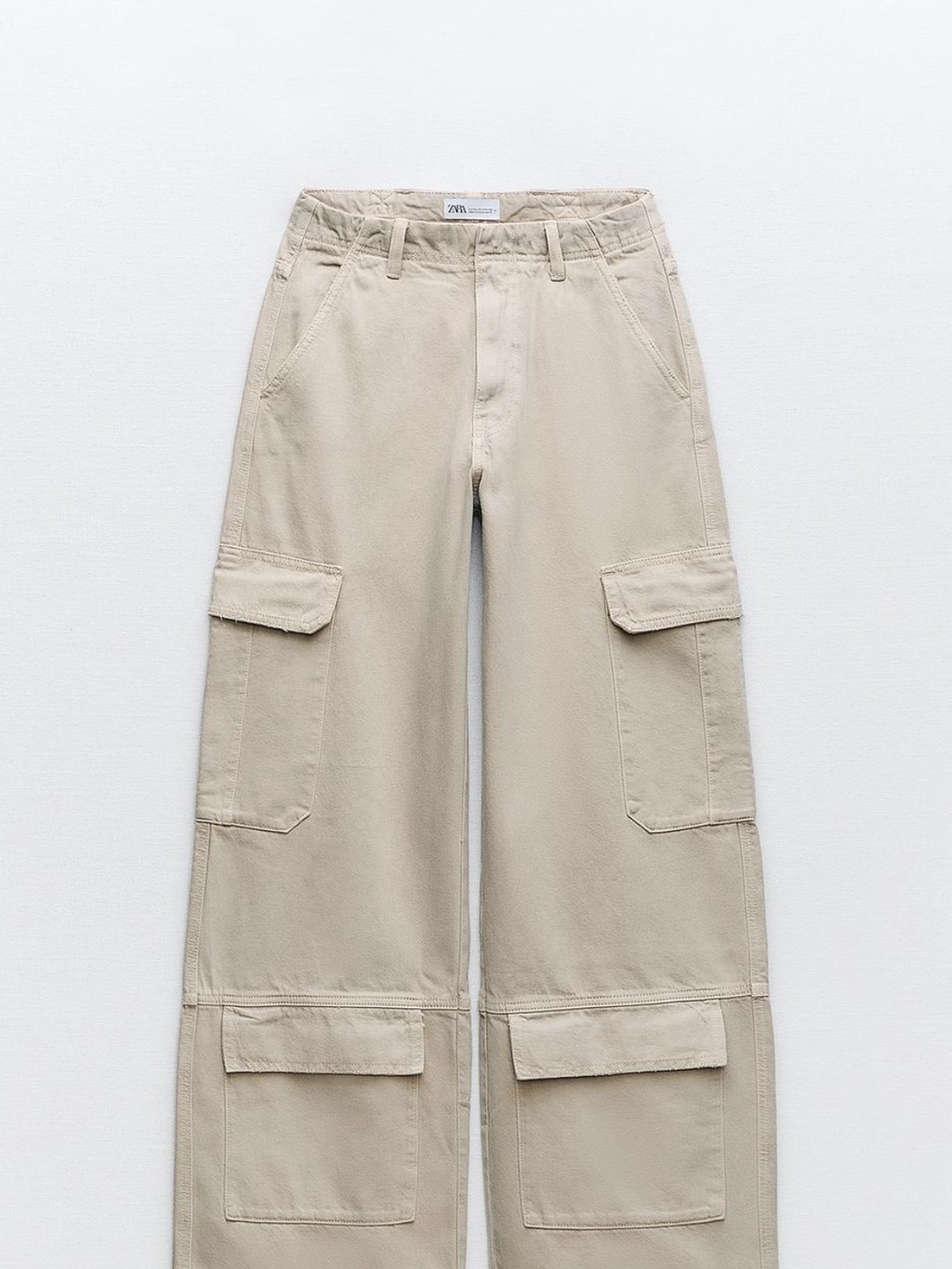 Zara Khaki Cargo Wide-Leg Pants